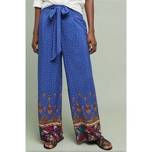 EttTwa By Anthropologie Printed patterned Wide-Leg Trouser Pants size 4 Blue